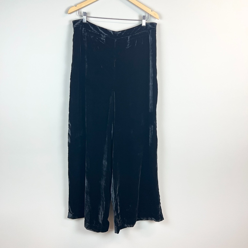 By Anthropologie Pants Womens 16 Black Velvet Wide Leg Dressy Formal Classic